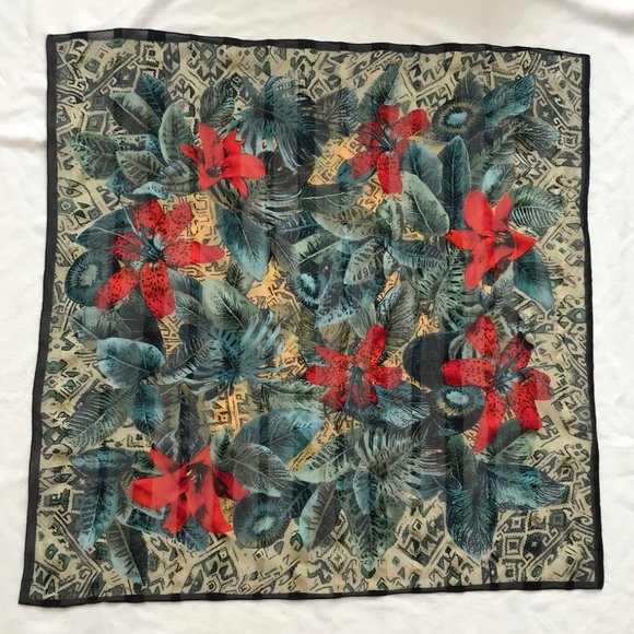 Tropical print premium vintage silk scarf - Picture 1 of 4